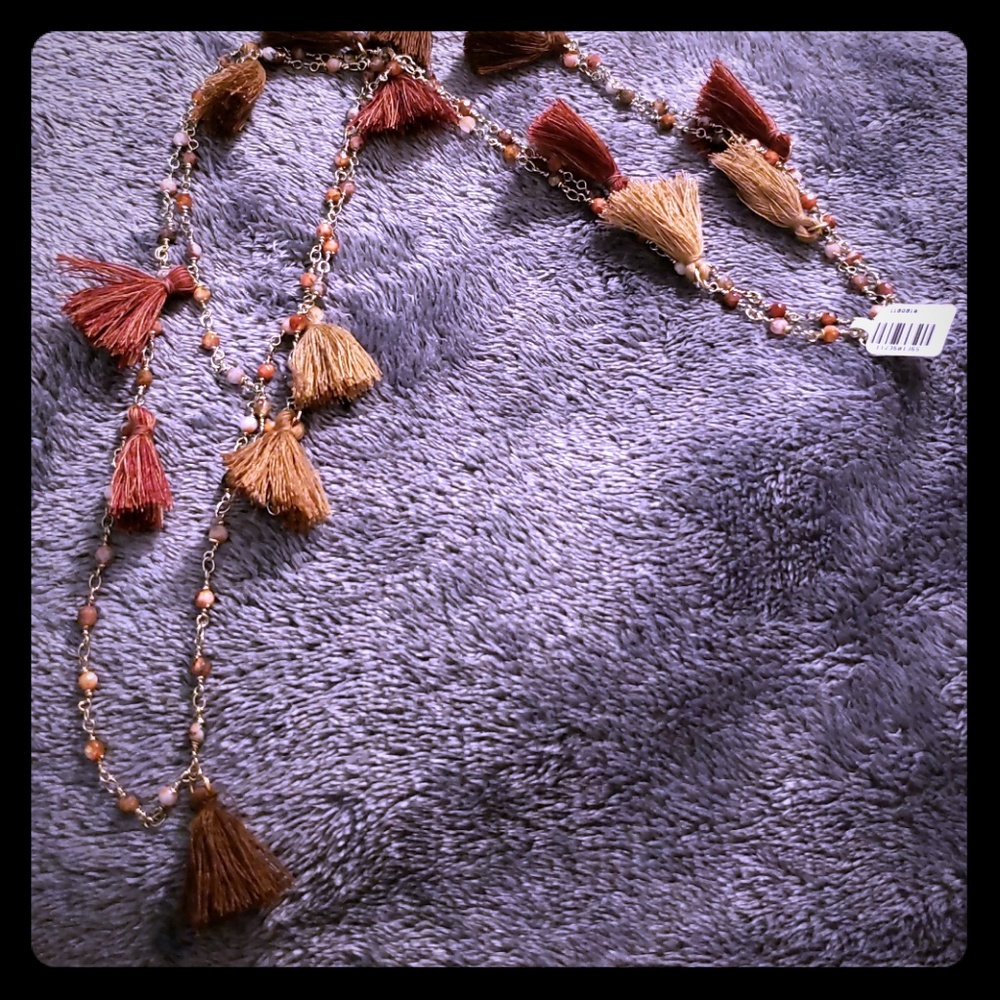 Gorgeous Gold and Natural Stone Tasseled Necklace